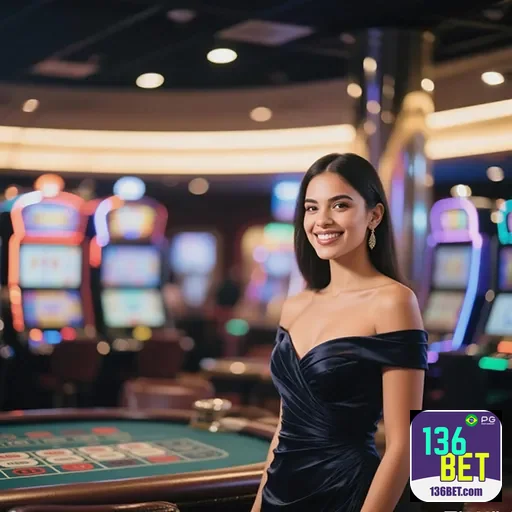 Imagem de um cassino virtual no site 136bet, com jogos e slots, promovendo entretenimento e apostas online confiáveis.